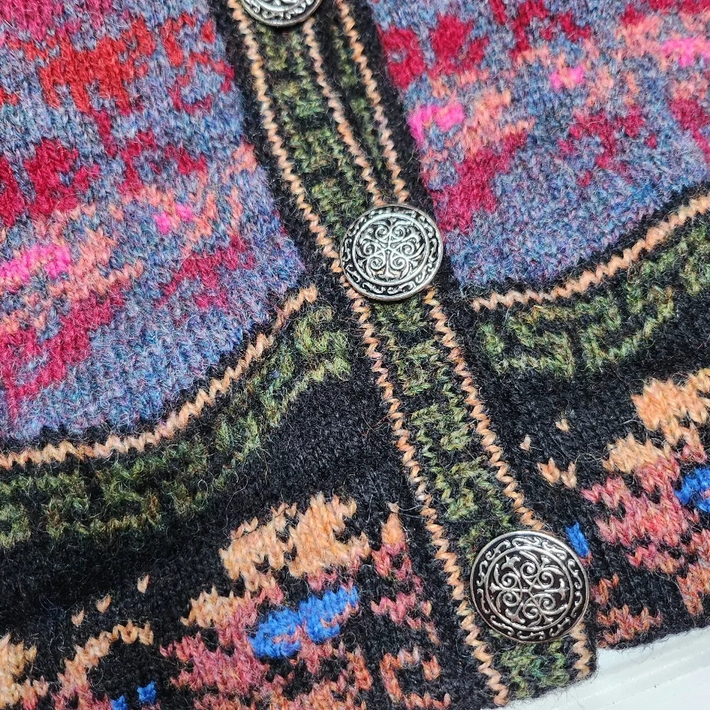 Icelandic Design | Vibrant Wool Button Up Sweater Coat AS-IS | Med/Large - Picture 2 of 12